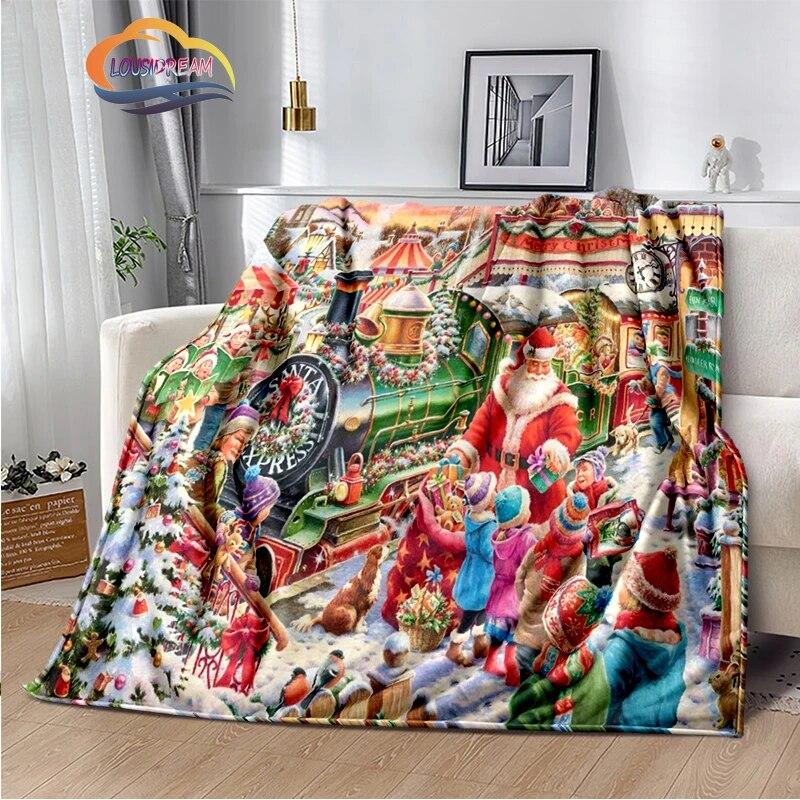 Frohe Weihnachten Serie Santa Decke Flanell Wärme Weiche Plüsch Sofa Bett Werfen