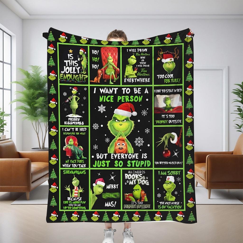 Flannel Blanket Digital Print For Midday Rest Blanket, Christmas Cartoon Air-conditioned Blanket.