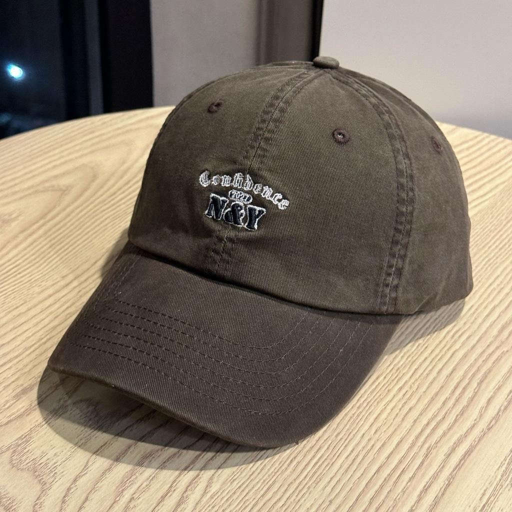 New style pure cotton washed soft-top baseball cap for women, spring and summer street fashion letter print, face-slimming curved brim cap for men