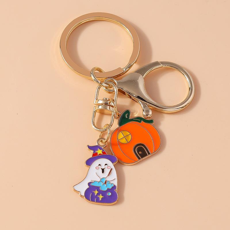 New Enamel Halloween Pumpkin Keychain Bat Ghost Key Rings Pendants for Car Key Holder Handbag Decor DIY Handmade Jewelry Gifts