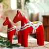 2Pcs Set Wooden Nordic Sweden Dala Painted Red Horse Crafts Decoration