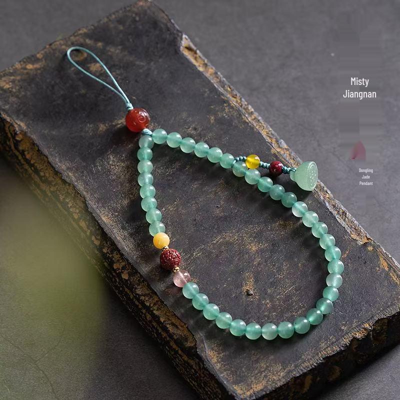 Artistic Green Aventurine Phone Lanyard: Ancient Style Hanging Chain Pendant for Wrist