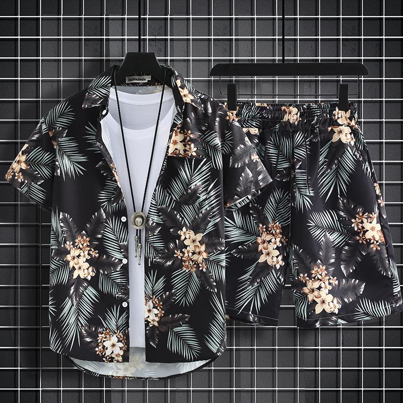 Versatile Men's Quick-Dry Shorts & Floral Shirt Set - Retro Hainan Island National Trend