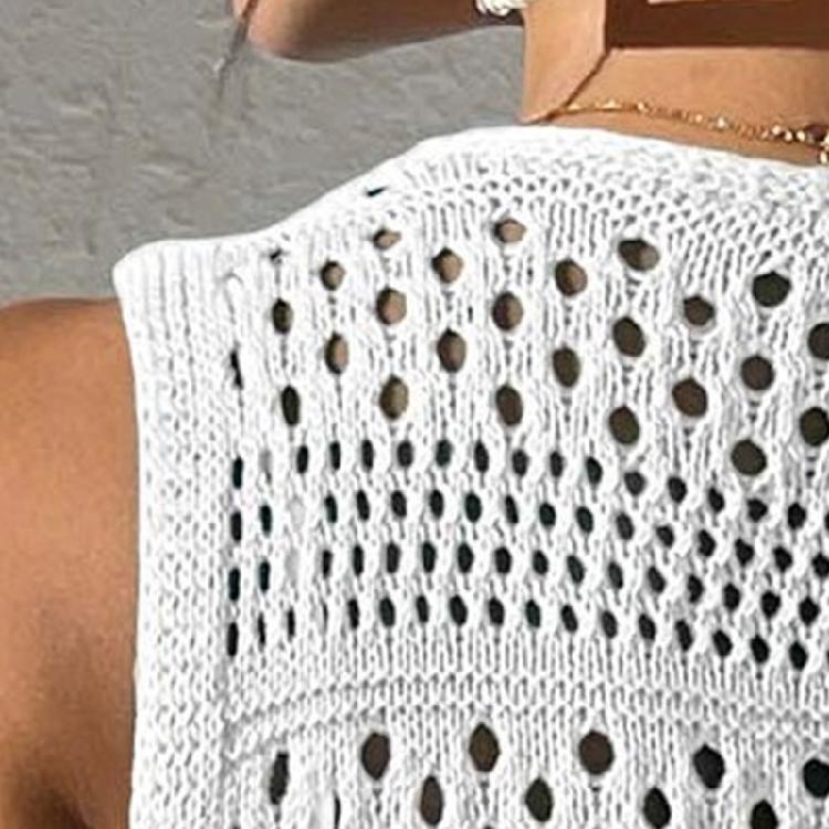 Elegant Knitted Hollowed Out Vest Dress Comfortable Beach Cover Up Dress for Pool Parties and Beach Vacation