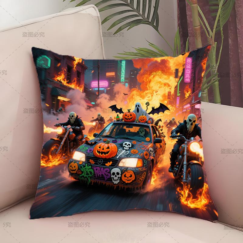 

American New Pumpkin Halloween Cartoon Children s Black Pillow Cover Living Room Sofa Bedroom Backrest flannel 45x45cm double-sided [without pillow core]