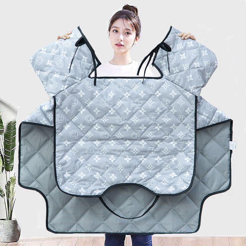 Four Seasons Electric Motorcycle Windshield Cover with Sunshade, Breathable Pockets, and Side Wings for Year-Round Protection.