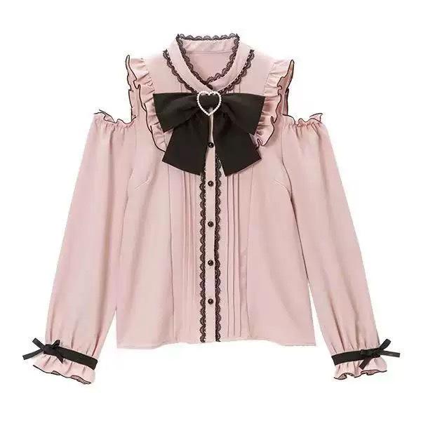 European Cute Japanese Bow Ruffle Long Sleeve Women's Shirt