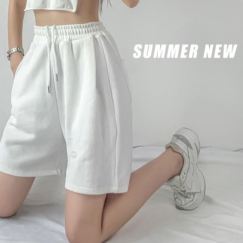 Lockere, gerade Sport-Waffel-Shorts mit mittlerem Bein, Sommer-Hottie, hoch taillierte, lässige Viertelhose mit weitem Bein