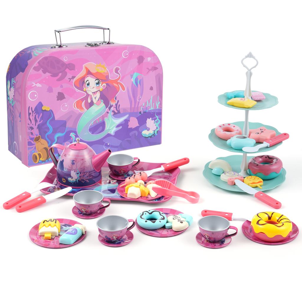 Tea Sets for Kids 46pcs Tea Party Set for Little Girls Afternoon Tea Dessert Toys Includes Cake,