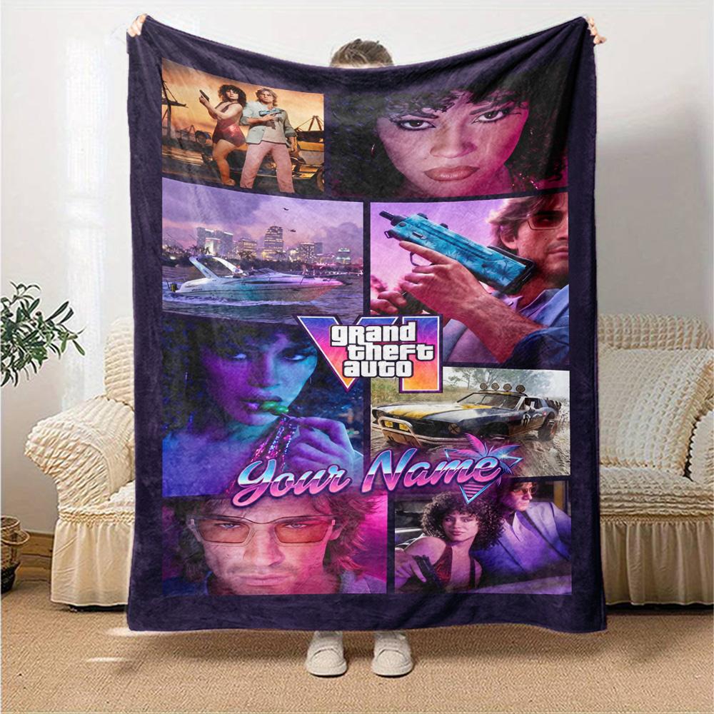 Grand Theft Auto Customize Text Blanket Multi-purpose Customizable Blanket Soft Warm Cozy Great for Bed Office Chair Seaside Living Room