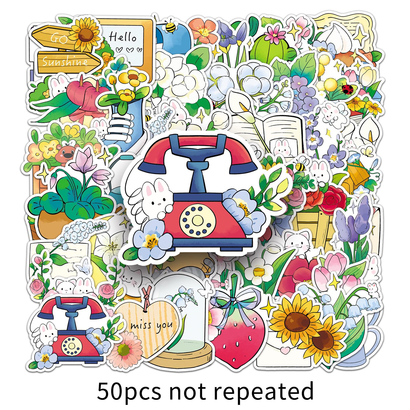 50-Piece Flower Story Cartoon Hand-Painted Graffiti Stickers for Phone Case Decoration
