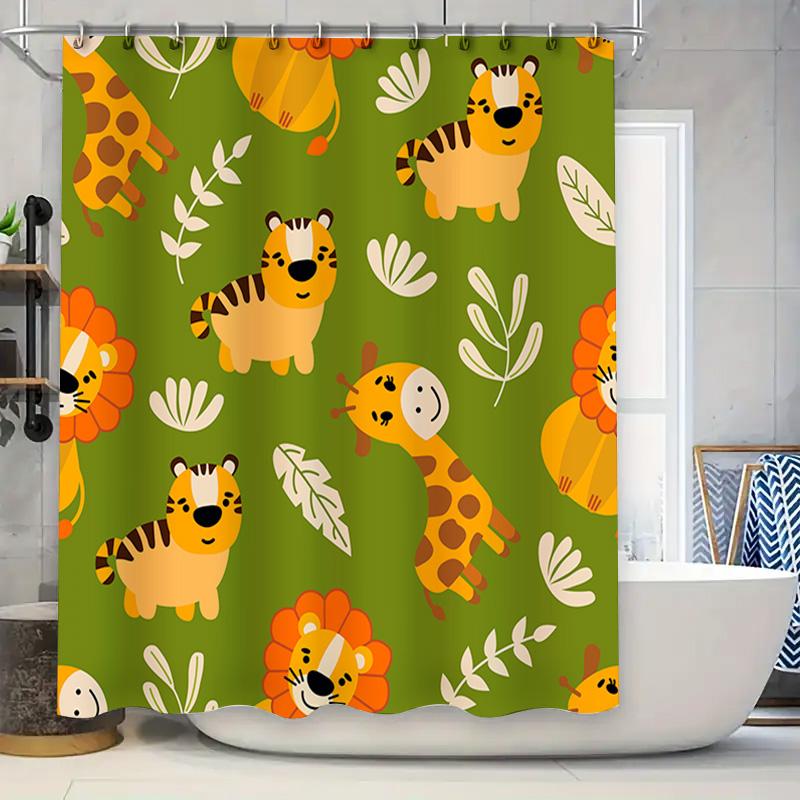 

Colorful Animal Shower Curtain Jungle Safari Theme With Cute Cartoon Designs Durable Polyester Fabric For Bathroom Decorations ( W60H190(CM)-1 Pcs