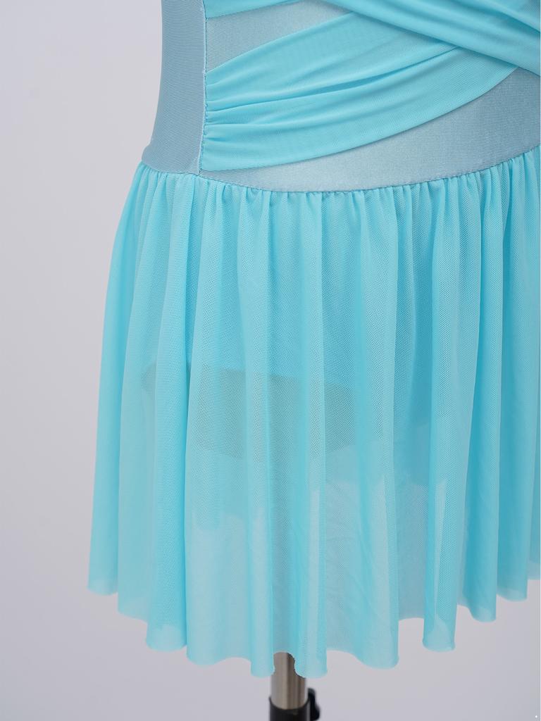 Girls Ballet Mesh Dance Dress Spaghetti Straps Cutout Back Cross Ruched Front Built In Briefs