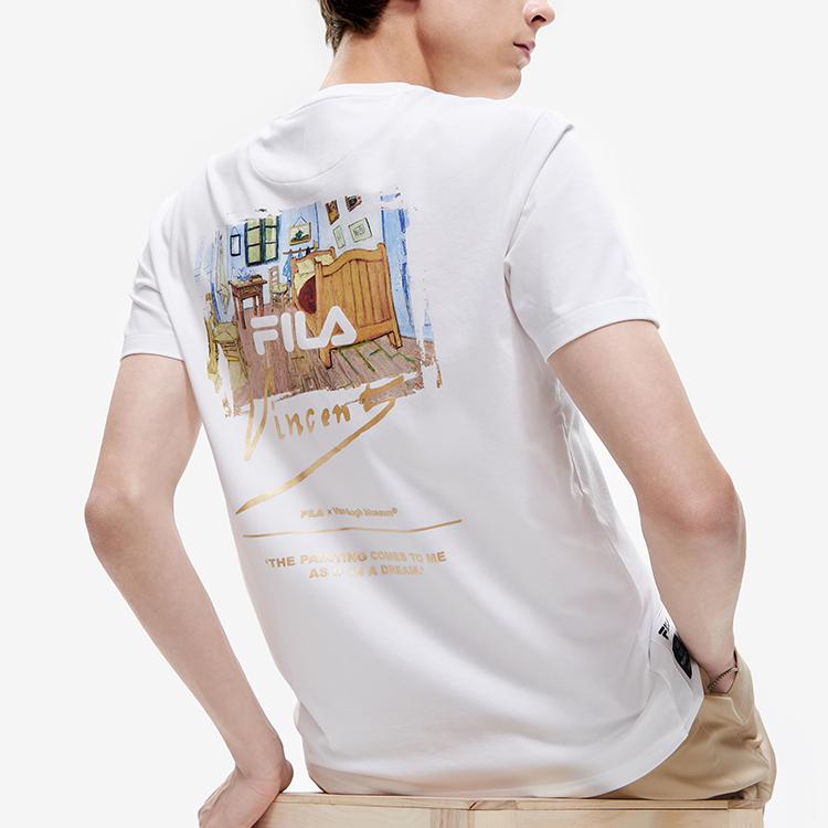 New FILA x FANGAOLIANMINGXILIE Set in Sleeve T Shirt Men's Standard White F11M228109FWT