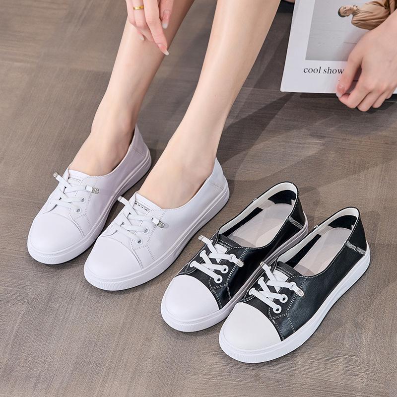 Damen Echt Rindsleder Weiß Slipper - 2025 Sommer Dicksohlige Freizeitschuhe für Schwangere