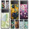 Phone Case for Samsung Galaxy Z Flip 3 4 5 6 7 Folding Black Shell For Samsung Z Flip4 Flip5 PC Hard Cover Oil Painting Flower