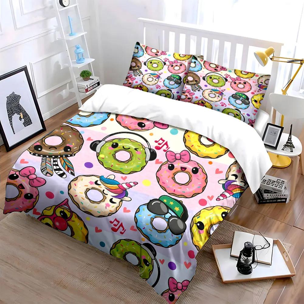 Cartoon Donut Design Home Decor Multiple sizes kid's and adults' bedroom Exquisite 3PC bedding set, gift