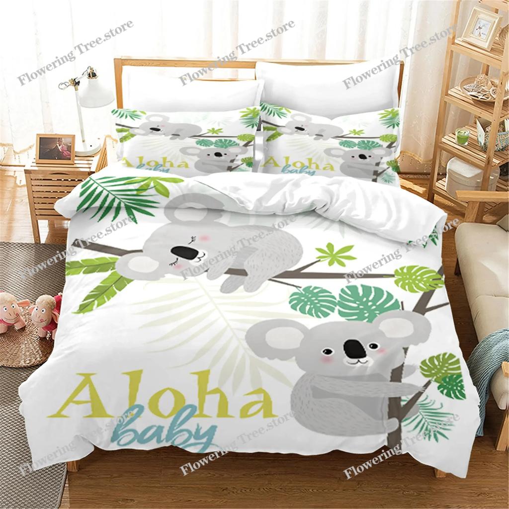 Cartoon Koala Duvet Cover King Queen Lovely Animal Bedding Set for Kids Teens Adults Wildlife Quilt Cover with Pillowcase