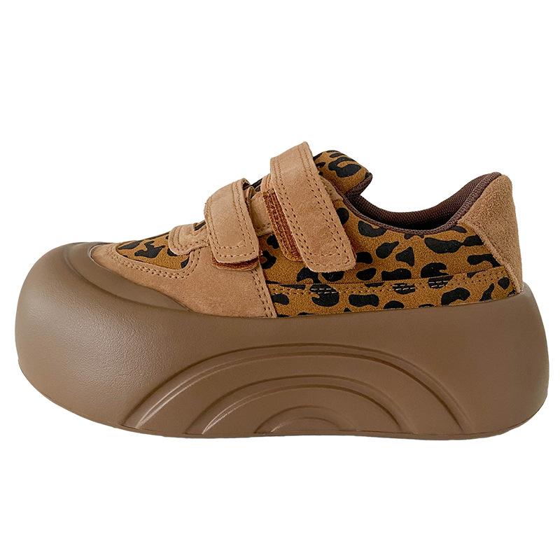 

XY-A351 латексная стелька/липучка с леопардовым принтом толстая подошва, увеличивающая высоту круглого носка, женская обувь, повседневная обувь для хлеба, ниша 35 верблюд