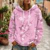 Felpa da donna con cappuccio, manica lunga, stampa floreale, con e tasche, per abbigliamento casual