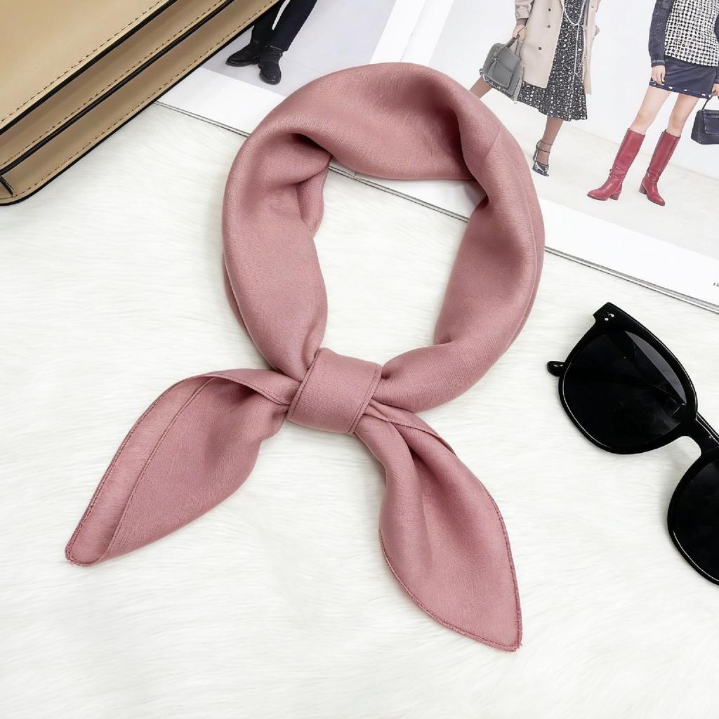 Korean version of solid color big red small square scarf women's plain color spring and autumn warm silk scarf versatile professional scarf decorative