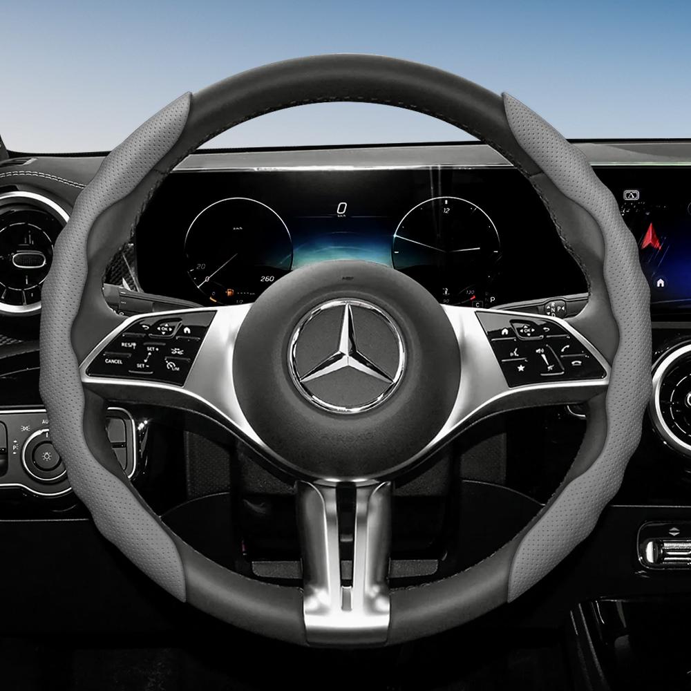 Steering Wheel Cover for Mercedes-Benz, Wave-Shaped Sporty Design, Breathable Leather, Segmented, Non-Slip, Sweat-Absorbing Protective Case