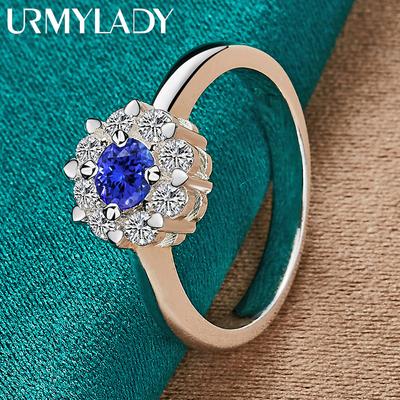 925 Sterling Sølv Blomst Blå Zircon 7-10 # Ring For kvinner Mote smykker