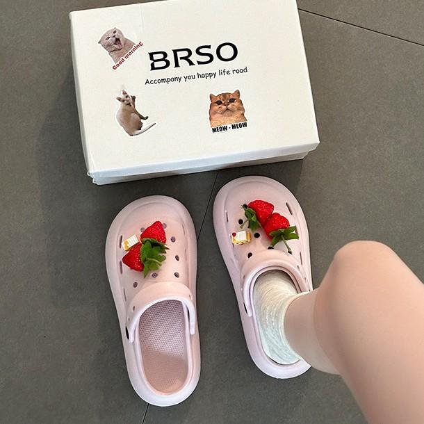 Cartoon thick-soled non-slip cute breathable two wearing hole shoes women's summer strawberry cool slippers beach shoes