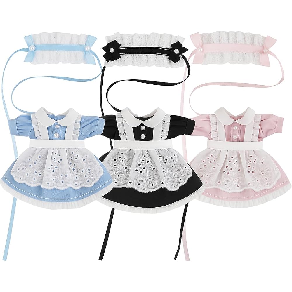 Obitsu OB11 Maid Costume 3-Piece Set Doll Outfit for 11cm Body Black Pink Light Blue Frill Apron Set