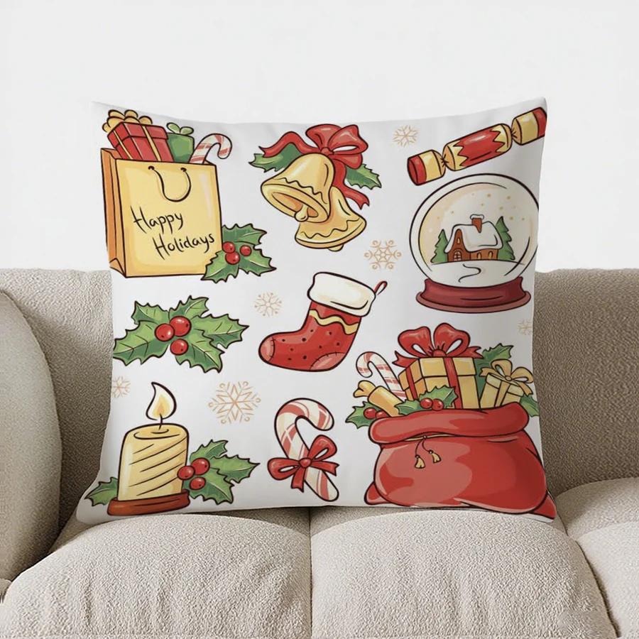 Christmas Tree Bow Throw Pillow Cover With Short Plush Print Living Room Sofa Decoration Cushion Cover Pillow Covers Decorative