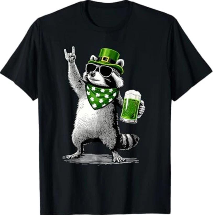 Raccoon St Patty s Shamrock Beer Funny St Patrick s Day T-Shirt XL