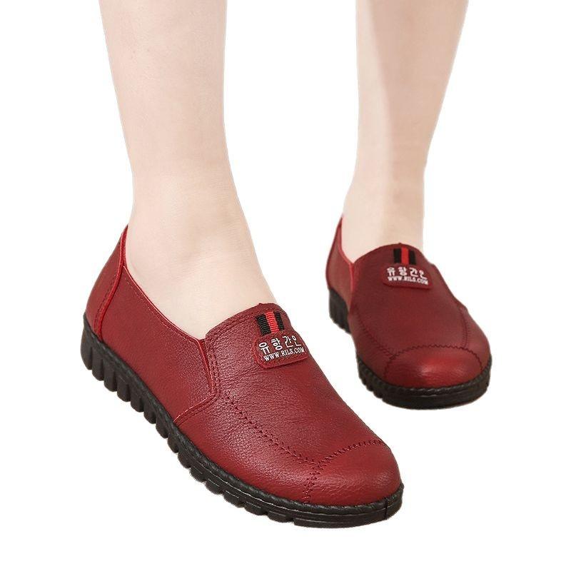 Spring and autumn single shoes casual shoes soft sole medium women's flat leather shoes non-slip versatile shoes grandma shoes
