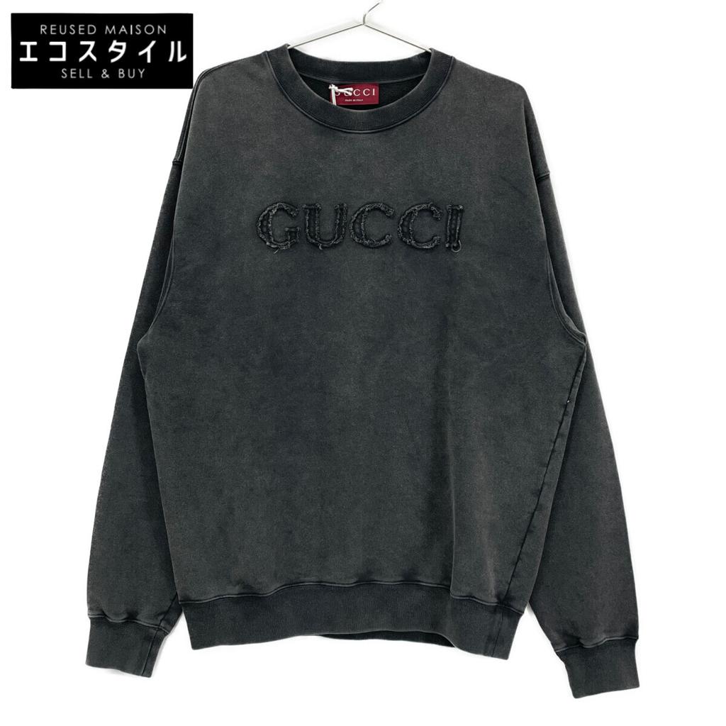 Gucci [/Domestic Genuine] 784413 Cotton Jersey Logo Patch Crew Neck Sweatshirt/ Tops S grayUsed