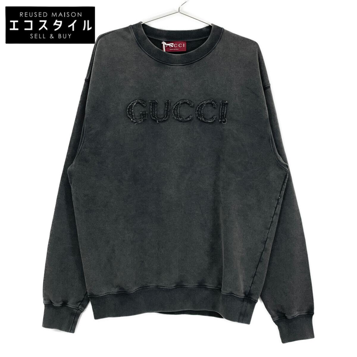 

GUCCI [/Domestic genuine] 784413 Cotton Jersey Logo Patch Crew Neck Sweatshirt/ tops S grayUsed