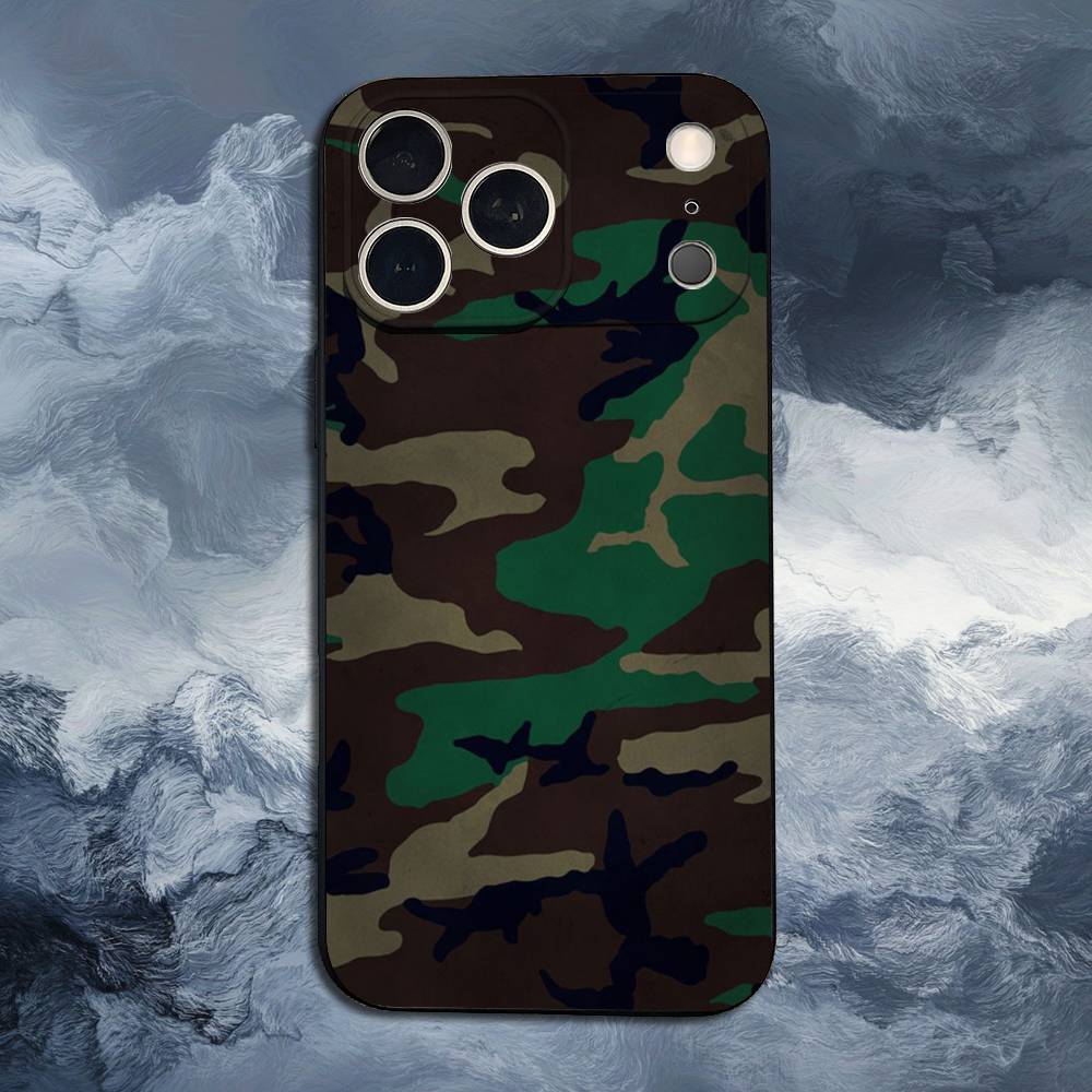 Fashion Camouflage Case For iPhone 15,16,12,14,17,13,11,Plus,Pro Max,8,7,XR,SE,XS,X,Mini,Soft Silicone Black