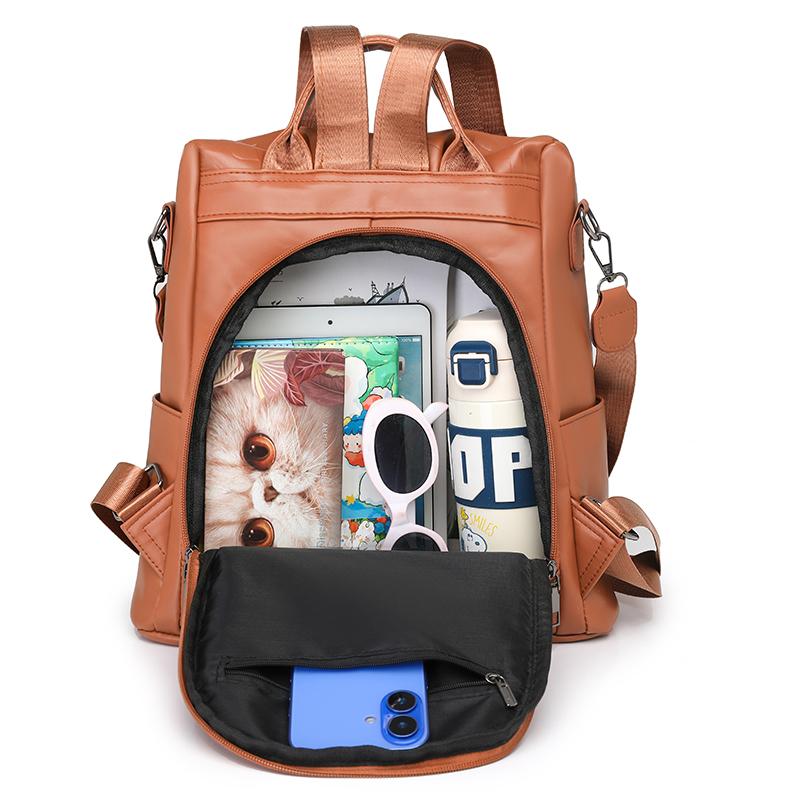 Large Capacity Backpack Women's Letter Backpack Soft Leather Travel Bag Multifunctional Shoulder Bag