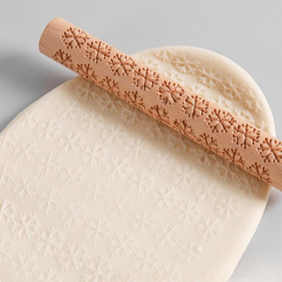 1PC Solid Wood Clay Clay Tools - Wooden Rolling Pin, Clay Press Stick, Printing Stick, Large Area Embossing Mold
