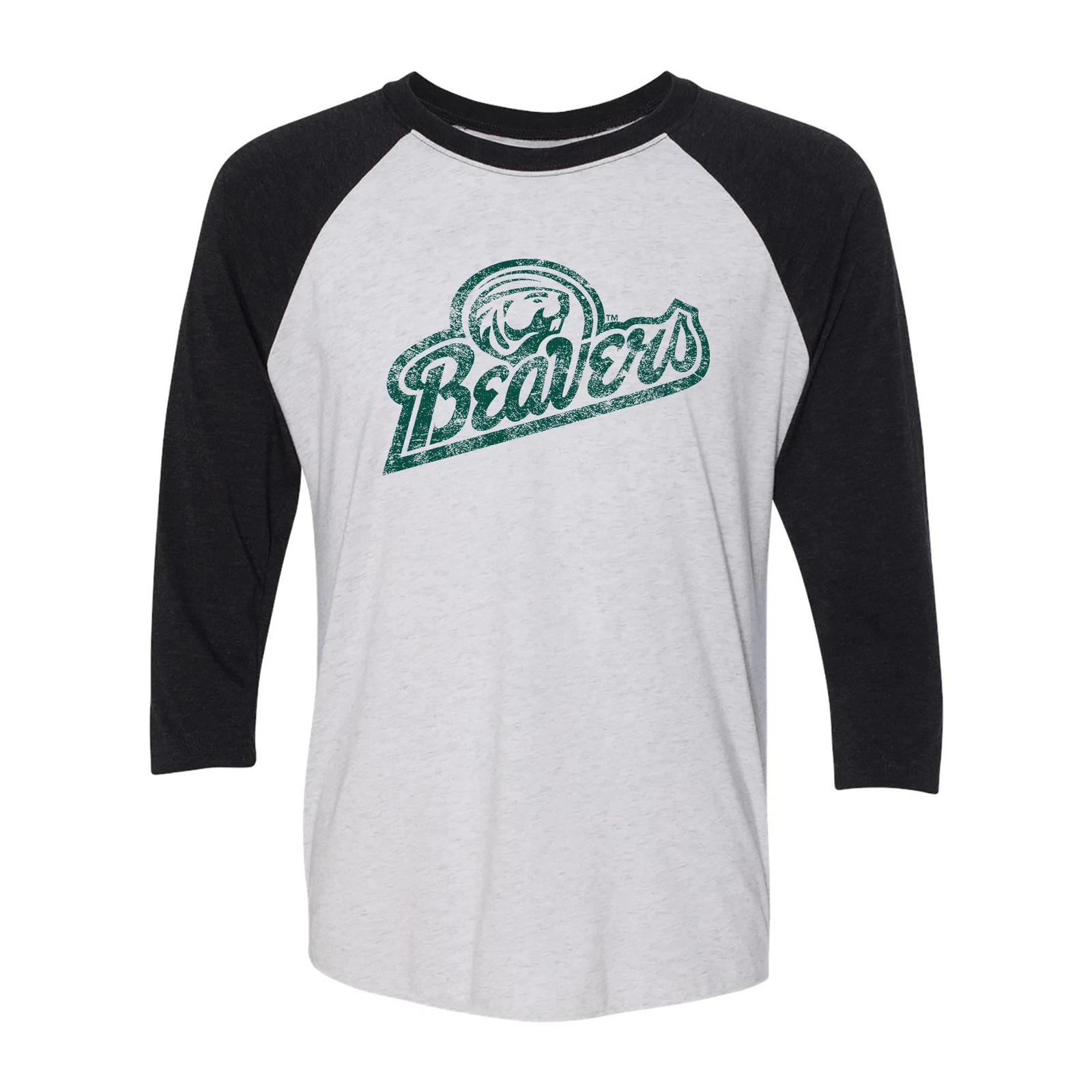 Bemidji State Beavers Script Logo 3/4-Sleeve Raglan - Htr White/Vtg Black S
