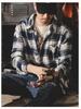 Men's Retro Loose-Fit Plaid Shirt: Heavy, Long Sleeve, Trendy Japanese Style Autumn Jacket