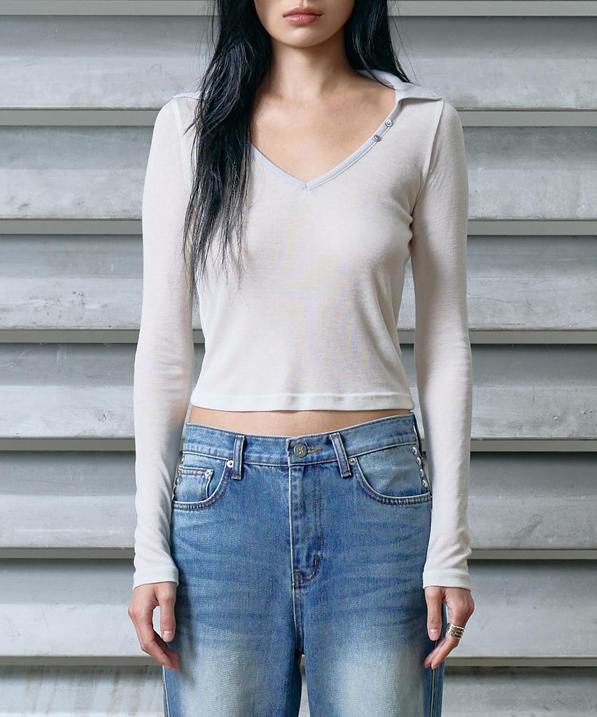 Weseuken Sheer Collar Long Sleeve (Cream)
