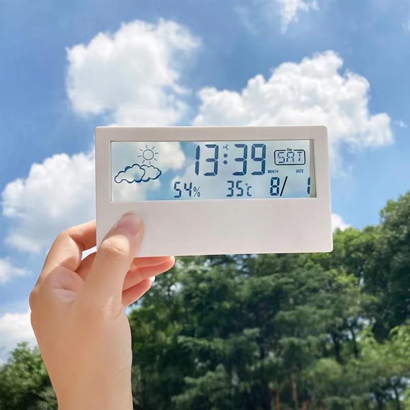 Transparent Thermometer and Hygrometer Weather Alarm Clock Student Electronic Smart Digital Display Bedside Alarm Clock Transparent White