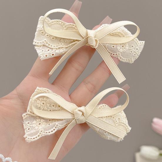 2Pcs Girl Hairpin Non-Harmful Rounded Clips with Soft Lace Satin Ribbon Bow Decor Bang Hair Styling Tool Hair Accessories