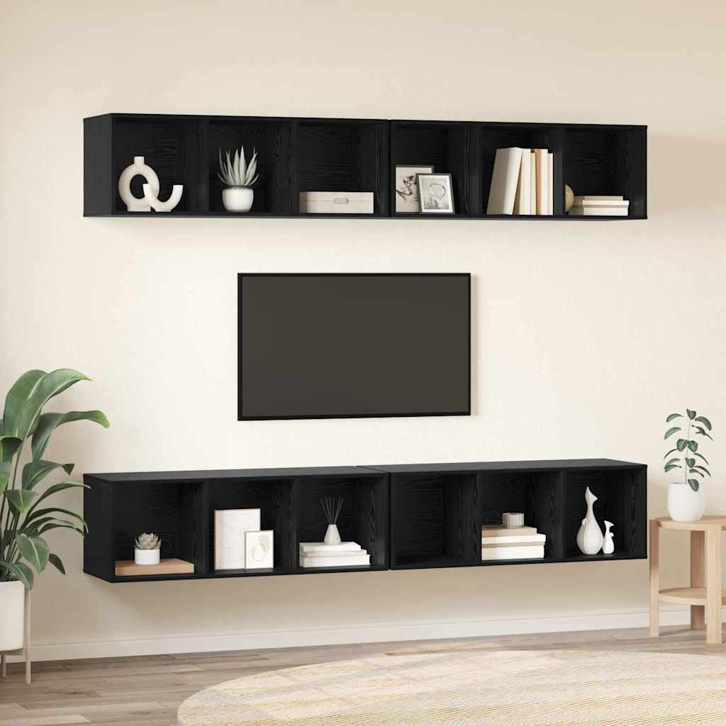 TV Cabinet Set 4 pcs Black Oak Effect 37 x 37 x 107 cm