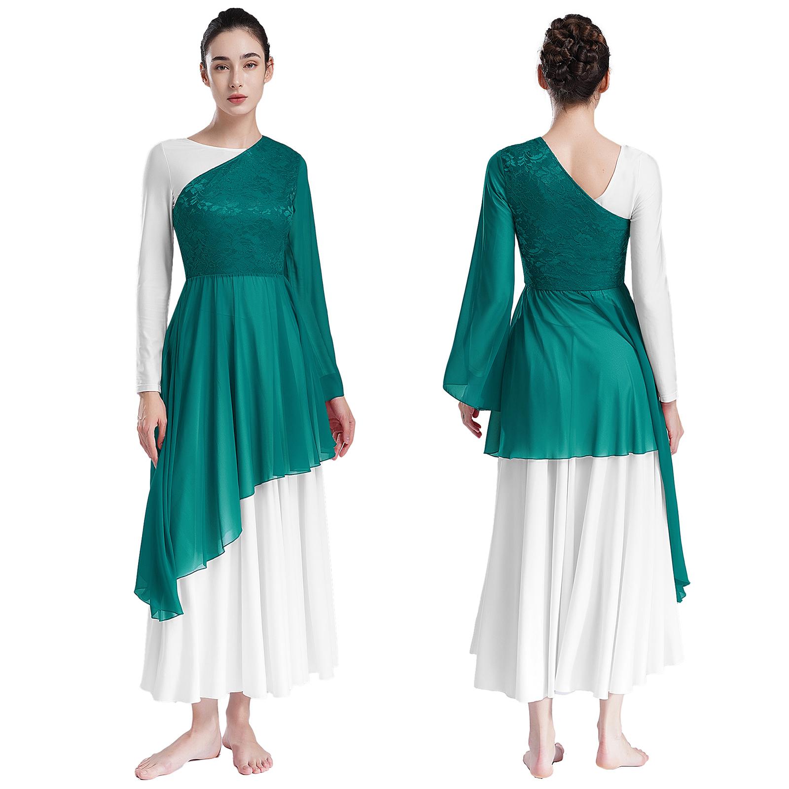 

Жіноча літургійна танцювальна туніка для богослужінь на одне плече Асиметрична туніка для танцювального богослужіння Верх M зелений