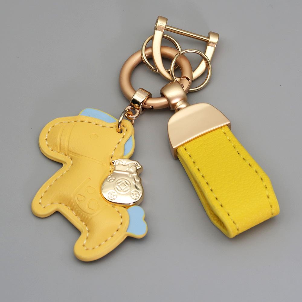 Kleiner Schaf- & Pferdeleder-Schlüsselanhänger mit Perlenanhänger - Gold