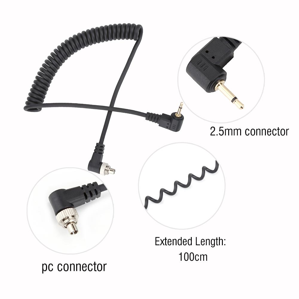 2.5mm To Male Flash PC Sync Cable Cord with Screw Lock Extended Coiled Wire Flash Sync Cord Flash Sync Cable Flash PC Sync Cable