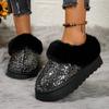Furry Cotton Shoes Padded Warm Snow Botas Women Non-slip Comfort Home Slippers Outdoor Flat Sequins Shoes Women Platform Boots