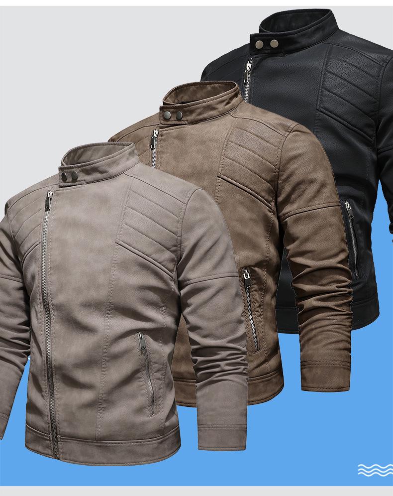 New Men's Asymmetrical Zipper Leather Motorcycle Jacket - European & American Style