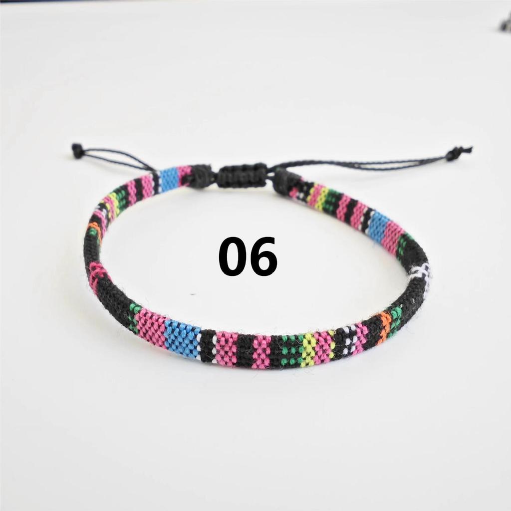 Bracelet Tissé Coloré en Coton-Lin Ajustable Fait Main