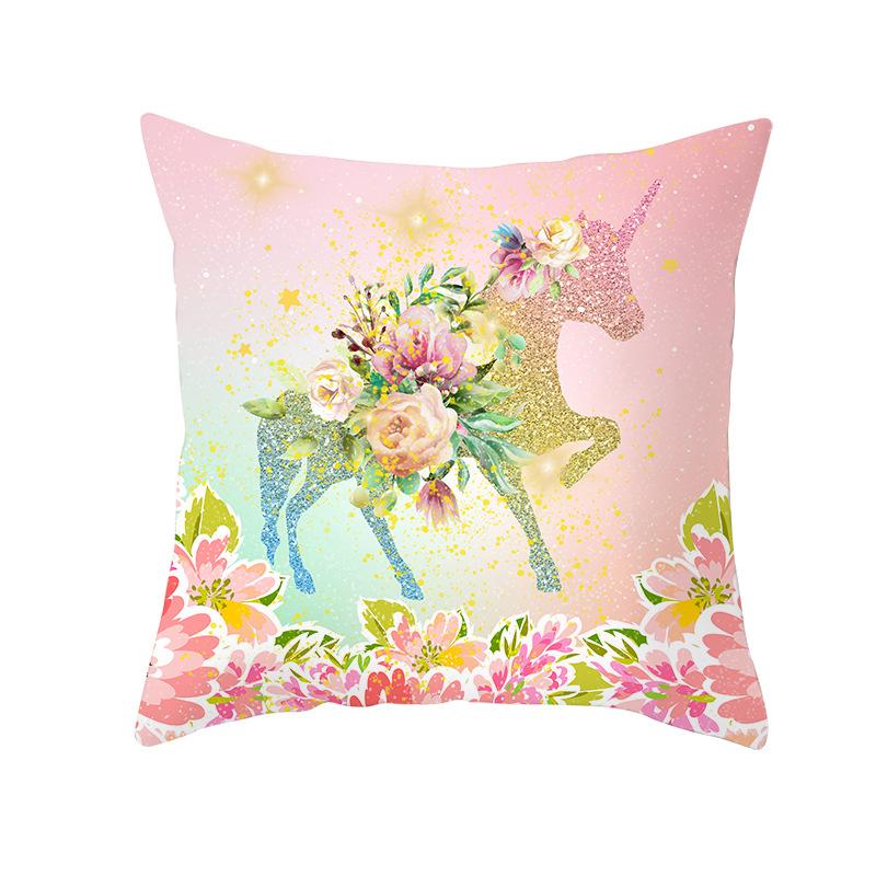 Time Cartoon Home Decor Pillow Purple Unicorn Pillowcase Rainbow Sunrise Sofa Cushion Cover